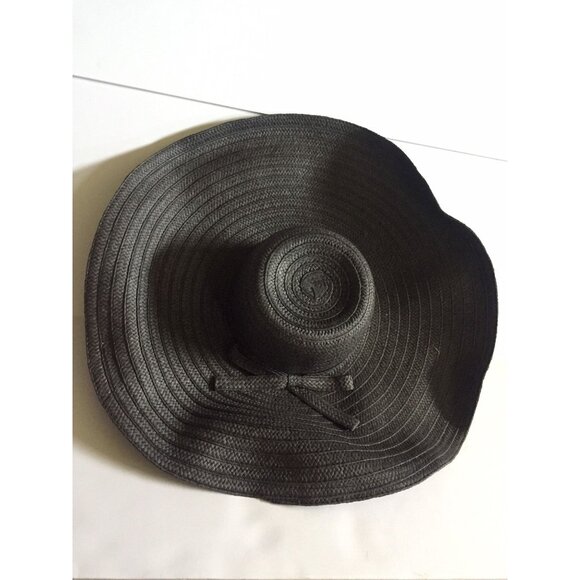 1980'sWomen's Straw Black Hat With Big Black BowExtra Wide Brim